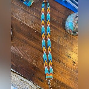 BEAUTIFUL handmade beaded neck badge / keychain holder